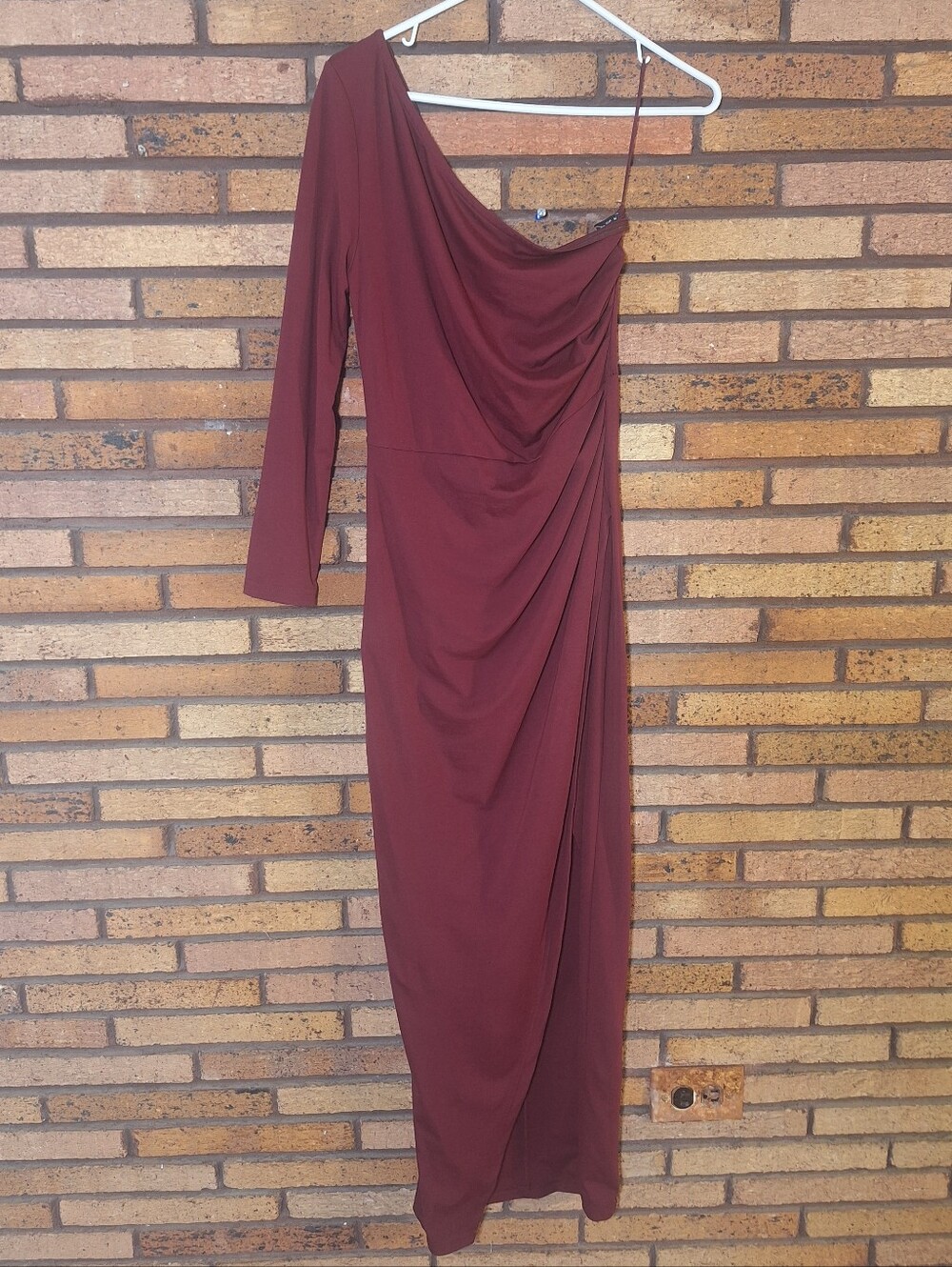 One-Shoulder Burgundy Draped Evening Dress